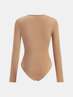 Deep V-Neck Bodysuit with Buckle and Long Sleeves