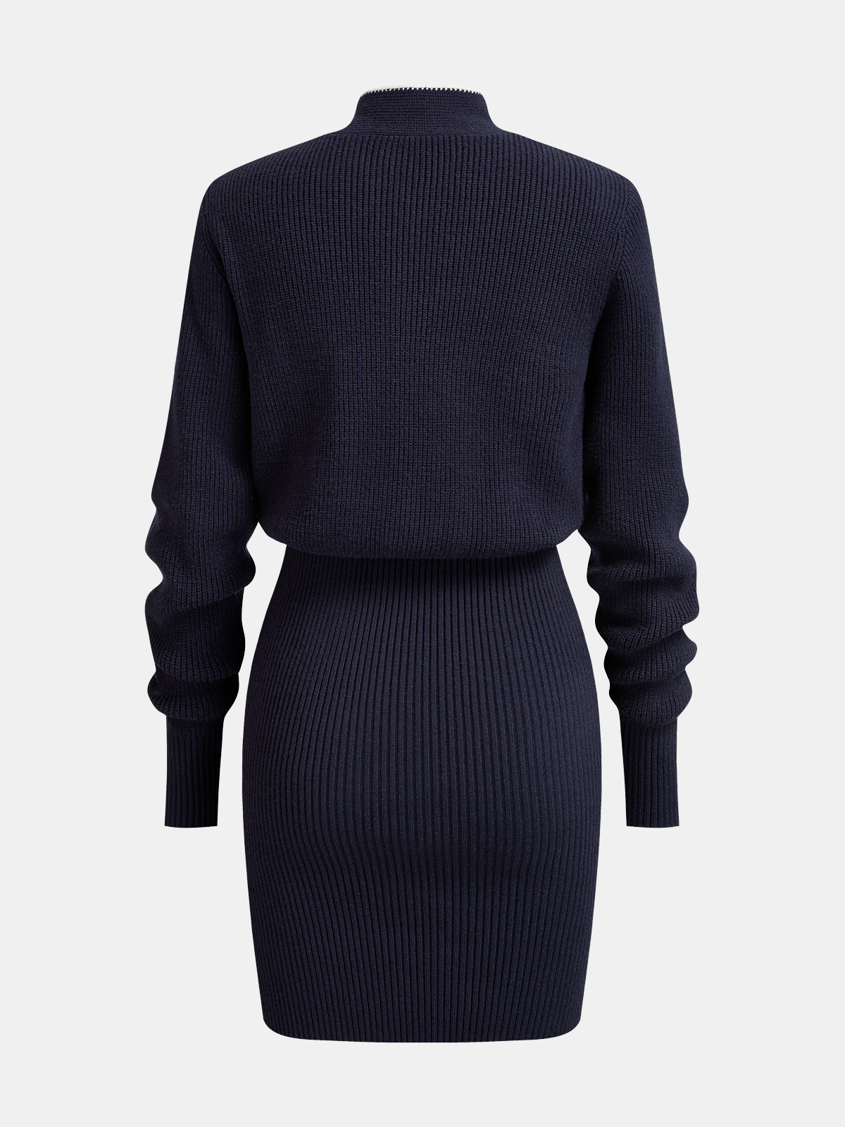 Contrast Trim Tie-Neck Midi Dress in Knit Fabric