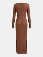 V-Neck Maxi Sweater Dress with Cable Knit Detail