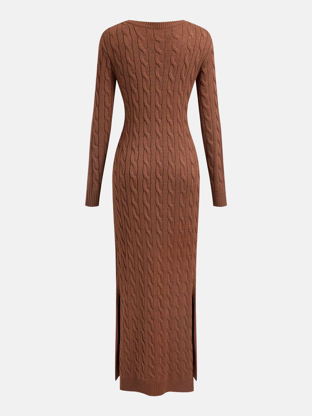 V-Neck Maxi Sweater Dress with Cable Knit Detail