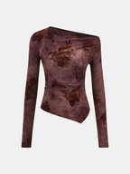 Asymmetric Floral Top with Long Ruffled Sleeves