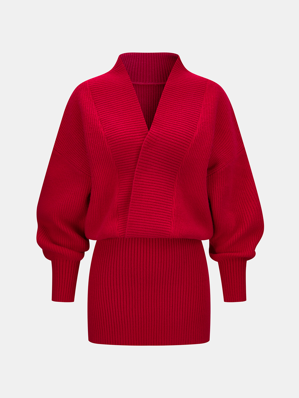 V-Neck Ribbed Knit Wrap Mini Dress