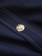 Chic Bow Collar Denim Blouse for Casual Wear