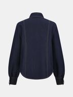 Chic Bow Collar Denim Blouse for Casual Wear
