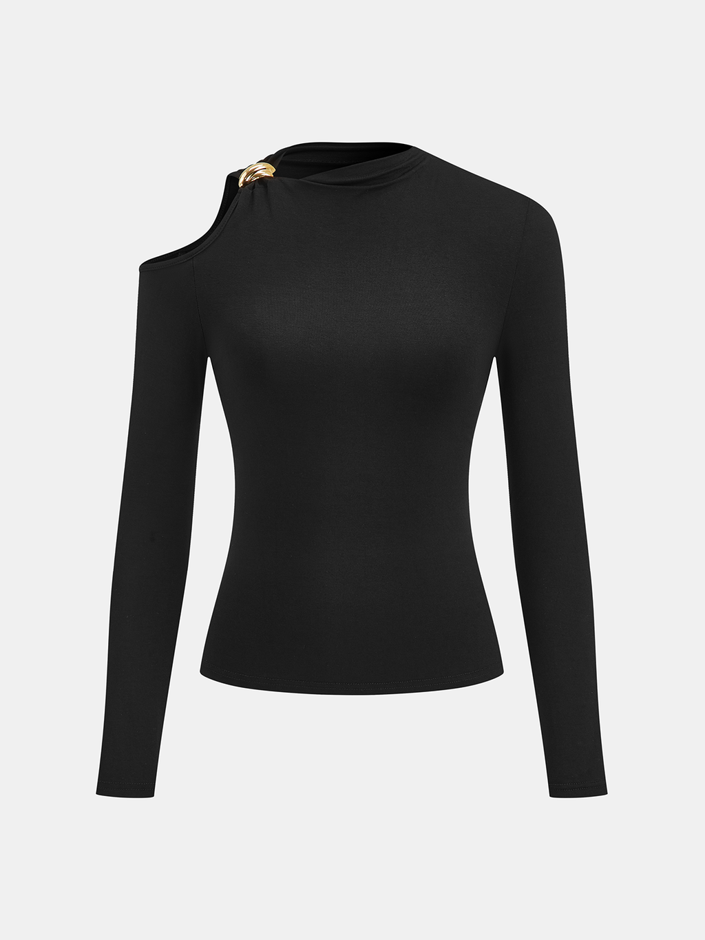 Chic Cold-Shoulder Top with Metal Accents Long Sleeves