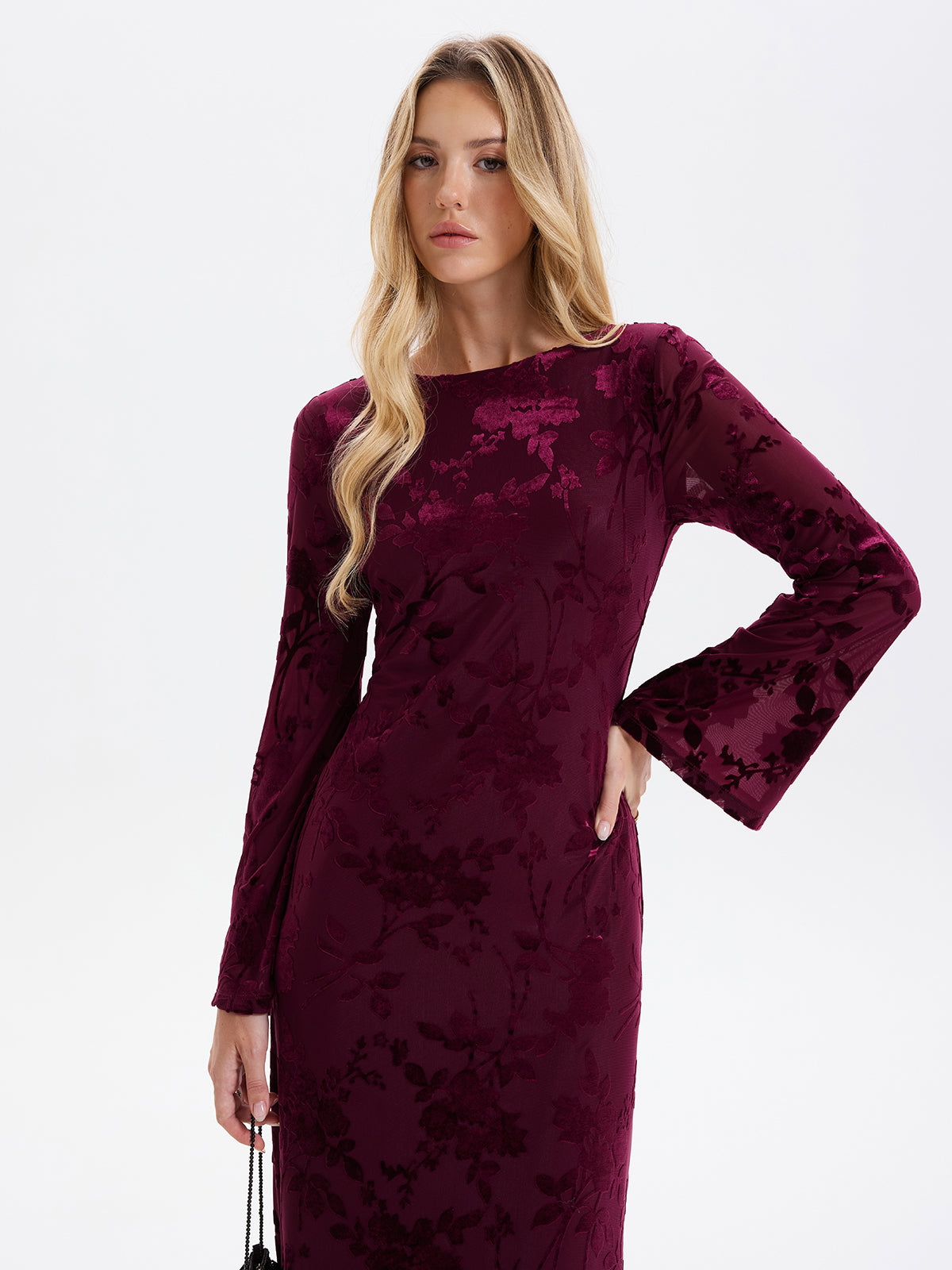 Elegant Floral-Jacquard Backless Maxi Gown