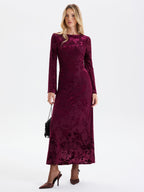 Elegant Floral-Jacquard Backless Maxi Gown