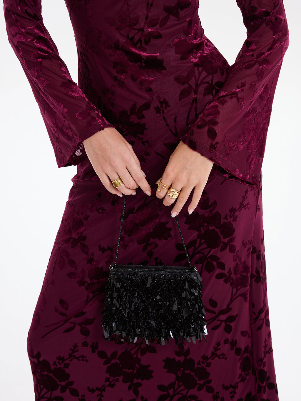 Elegant Floral-Jacquard Backless Maxi Gown