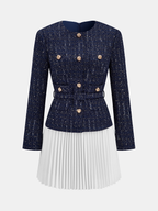 Tweed Mini Dress with Pleated Hem and Belt