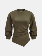 Asymmetric Hem Sweatshirt with Ruched Detailing