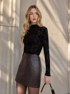 Velvet Floral Top with Sheer Mesh and Mock Neck