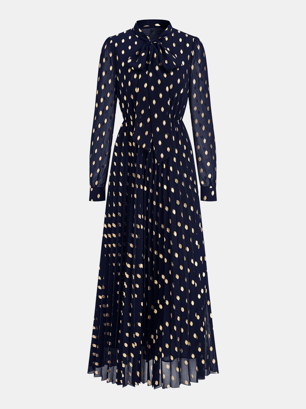 Long Sleeve Foil Spot A-Line Maxi Dress