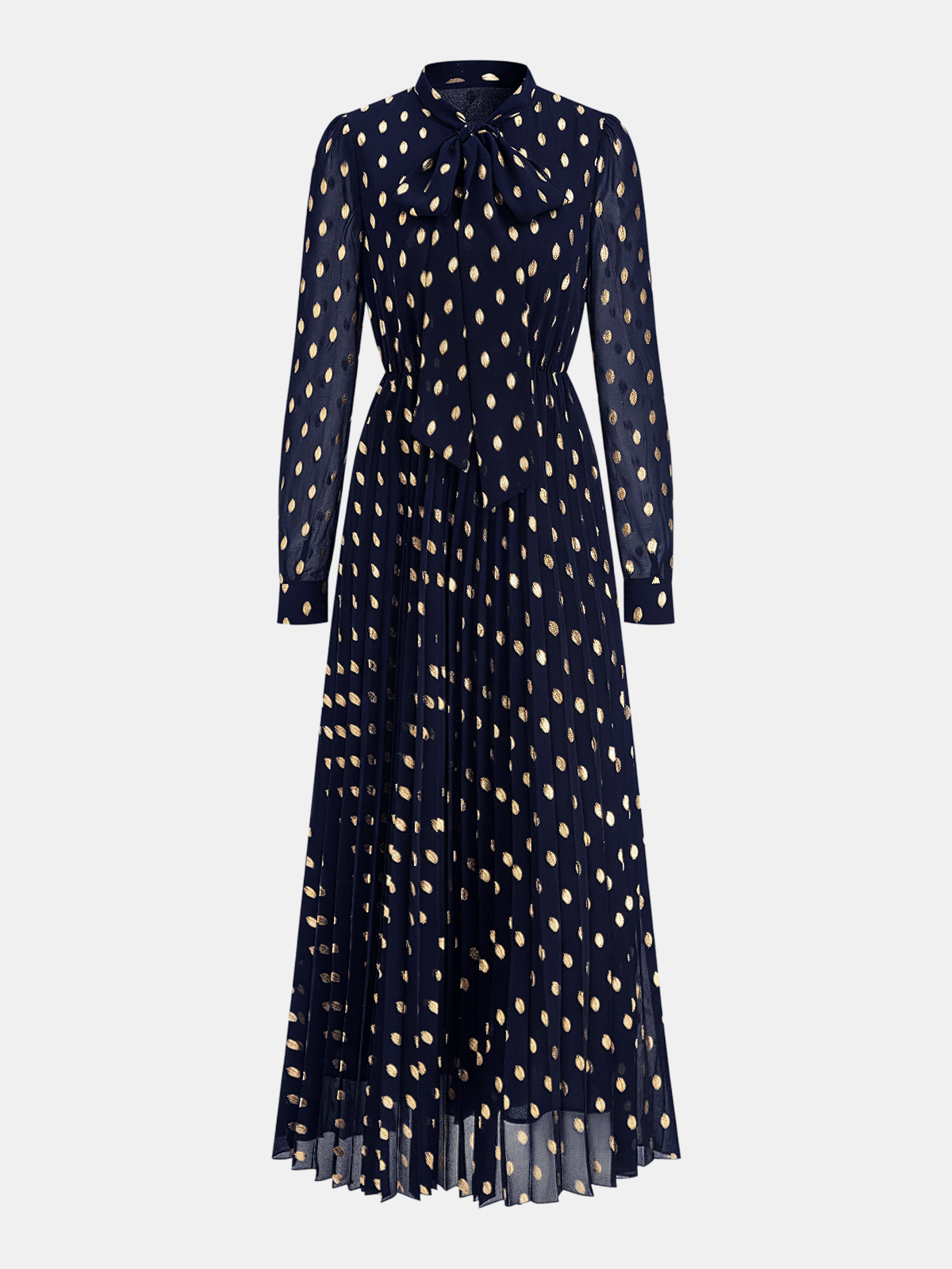 Foil Spot Pattern Long Sleeve A-Line Maxi Dress