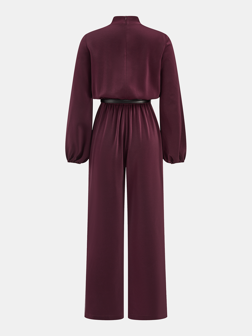 Satin Jumpsuit with Belt and V-Neck Design