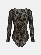 Long-Sleeve Floral Lace Patterned Bodysuit