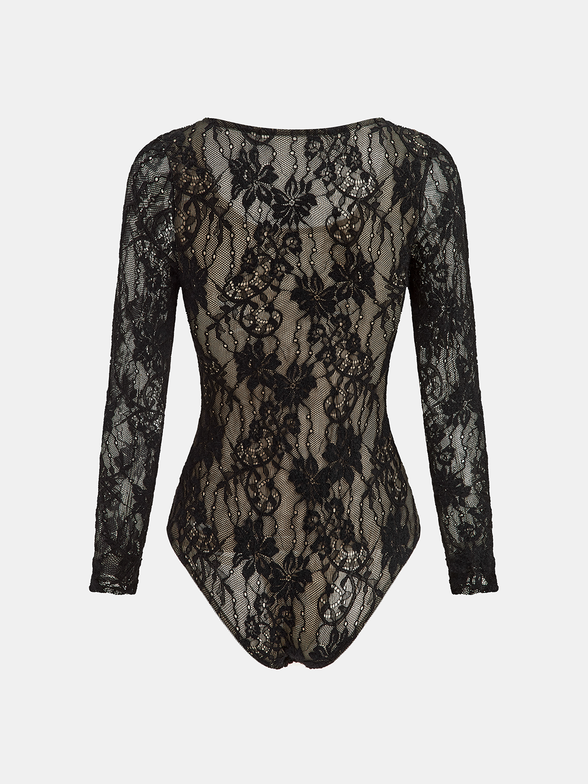 Long-Sleeve Floral Lace Patterned Bodysuit