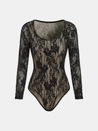 Long-Sleeve Floral Lace Patterned Bodysuit