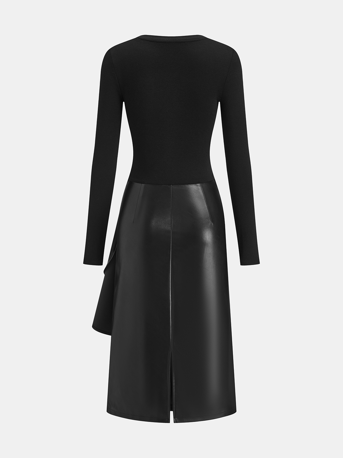 Knit Maxi Dress with Faux Leather Asymmetric Panel