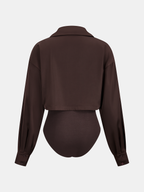 Satin Panel Shirt Bodysuit with Dual Design