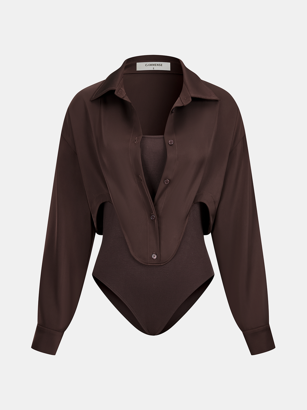 Satin Panel Shirt Bodysuit with Dual Design