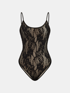 Elegant Lace Backless Cami Bodysuit with Floral Detail