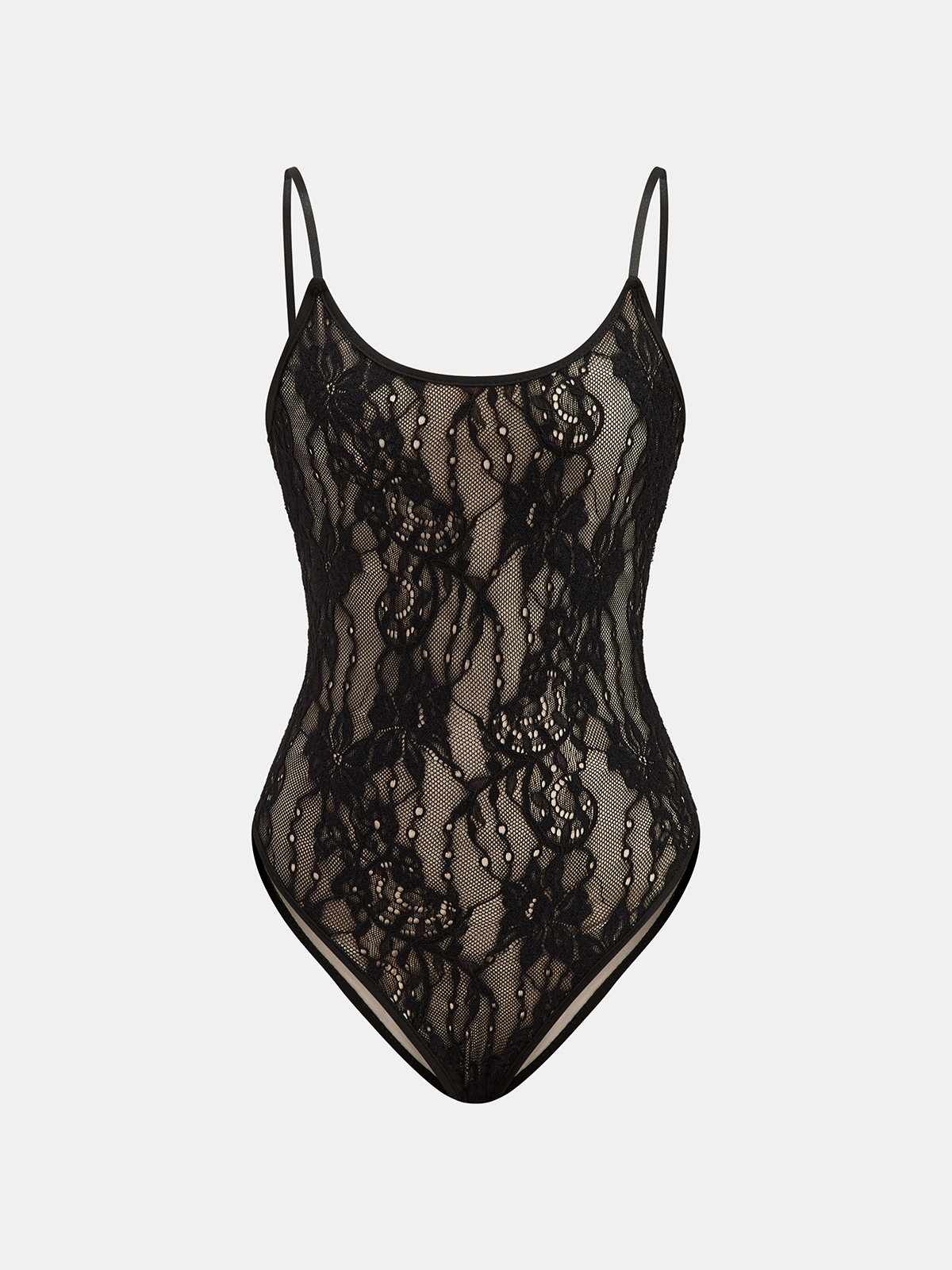 Elegant Lace Backless Cami Bodysuit with Floral Detail