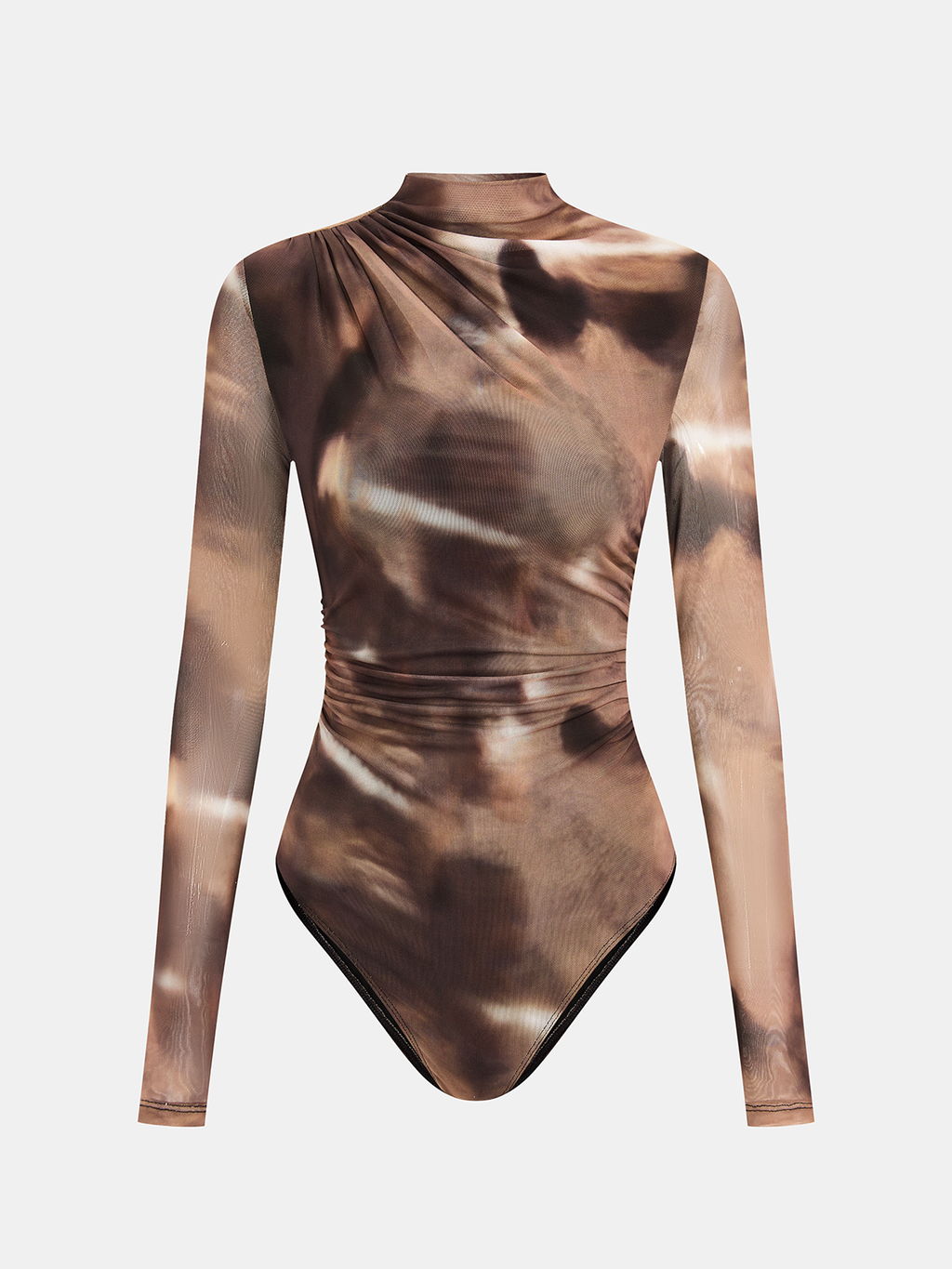 Gradient Ruched Long Sleeve Bodysuits with Print Design
