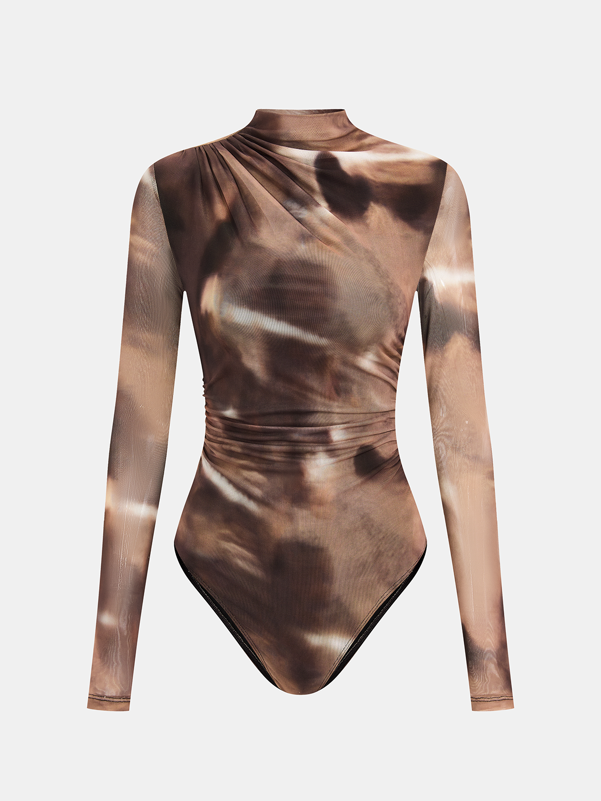 Gradient Ruched Long Sleeve Bodysuits with Print Design