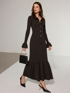 Collared Knit Maxi Dress with Mermaid Hem