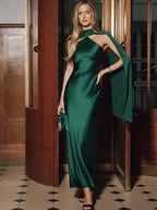 Satin Maxi Dress with Tie-Neck and Backless Design