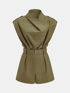 Chic Belted Sleeveless Jumpsuit in Short Length