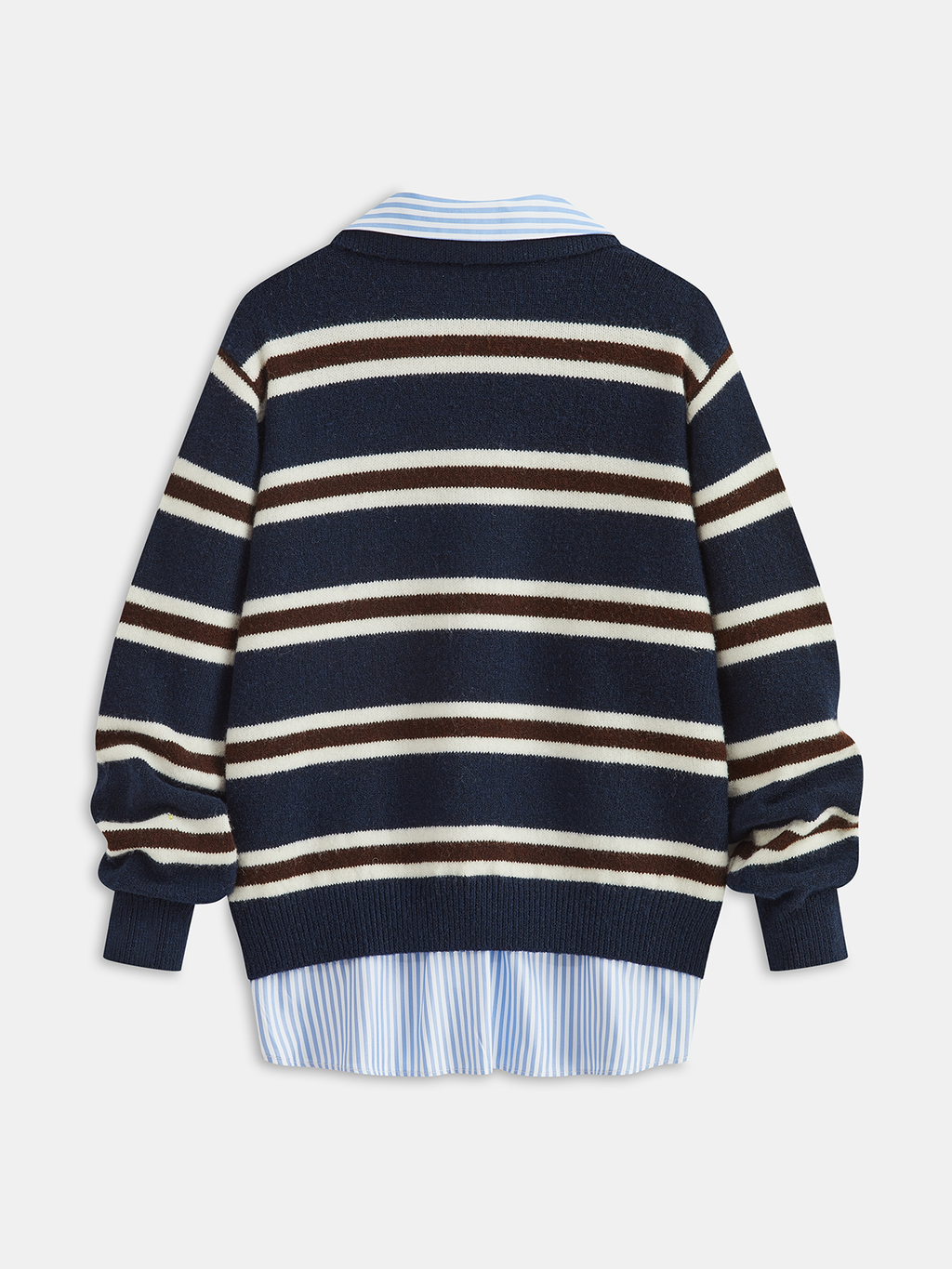 Striped Panel Polo-Style Knit Sweater