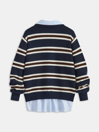 Striped Panel Polo-Style Knit Sweater