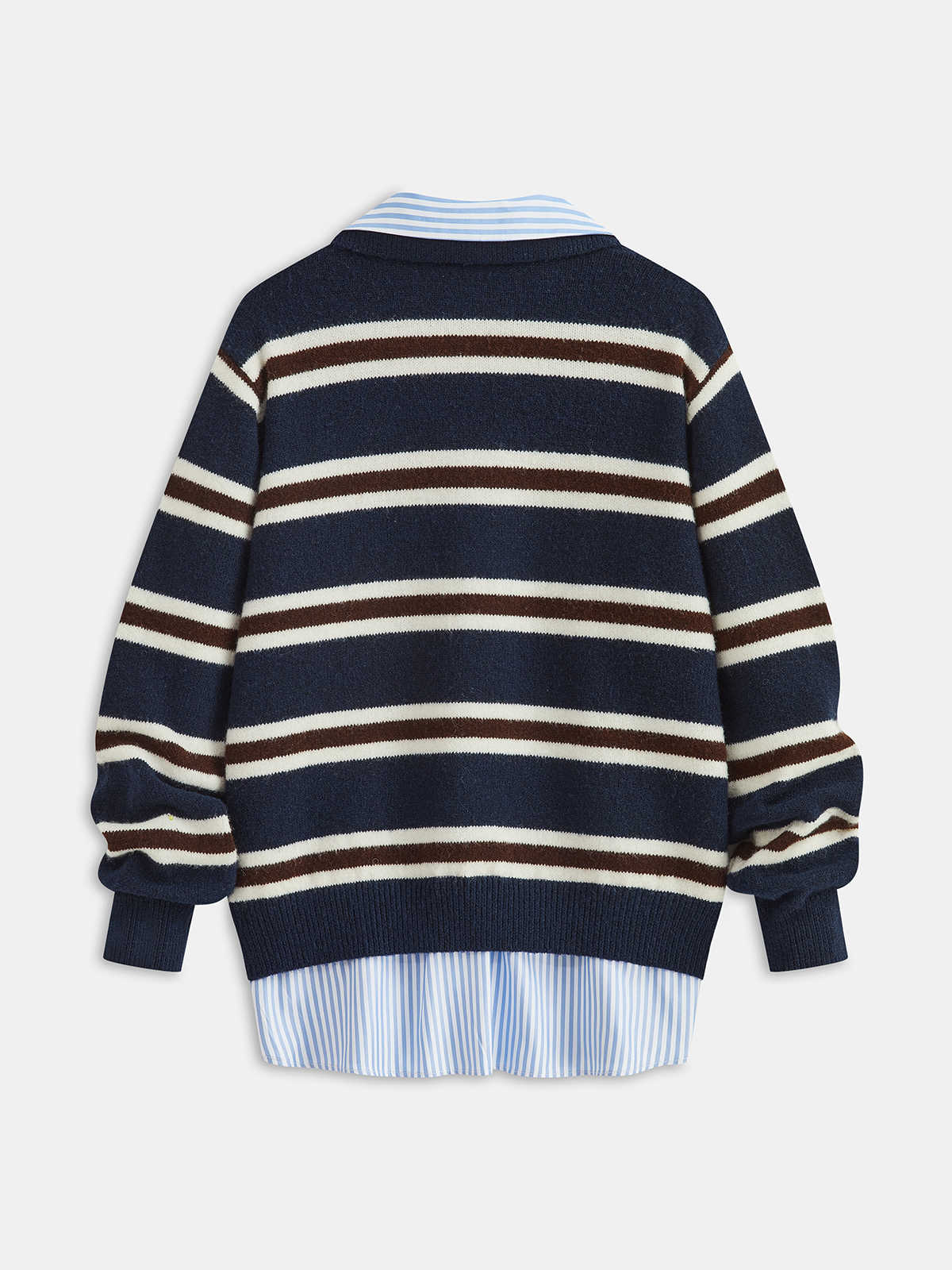 Striped Panel Polo-Style Knit Sweater