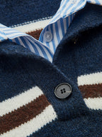 Striped Panel Polo-Style Knit Sweater
