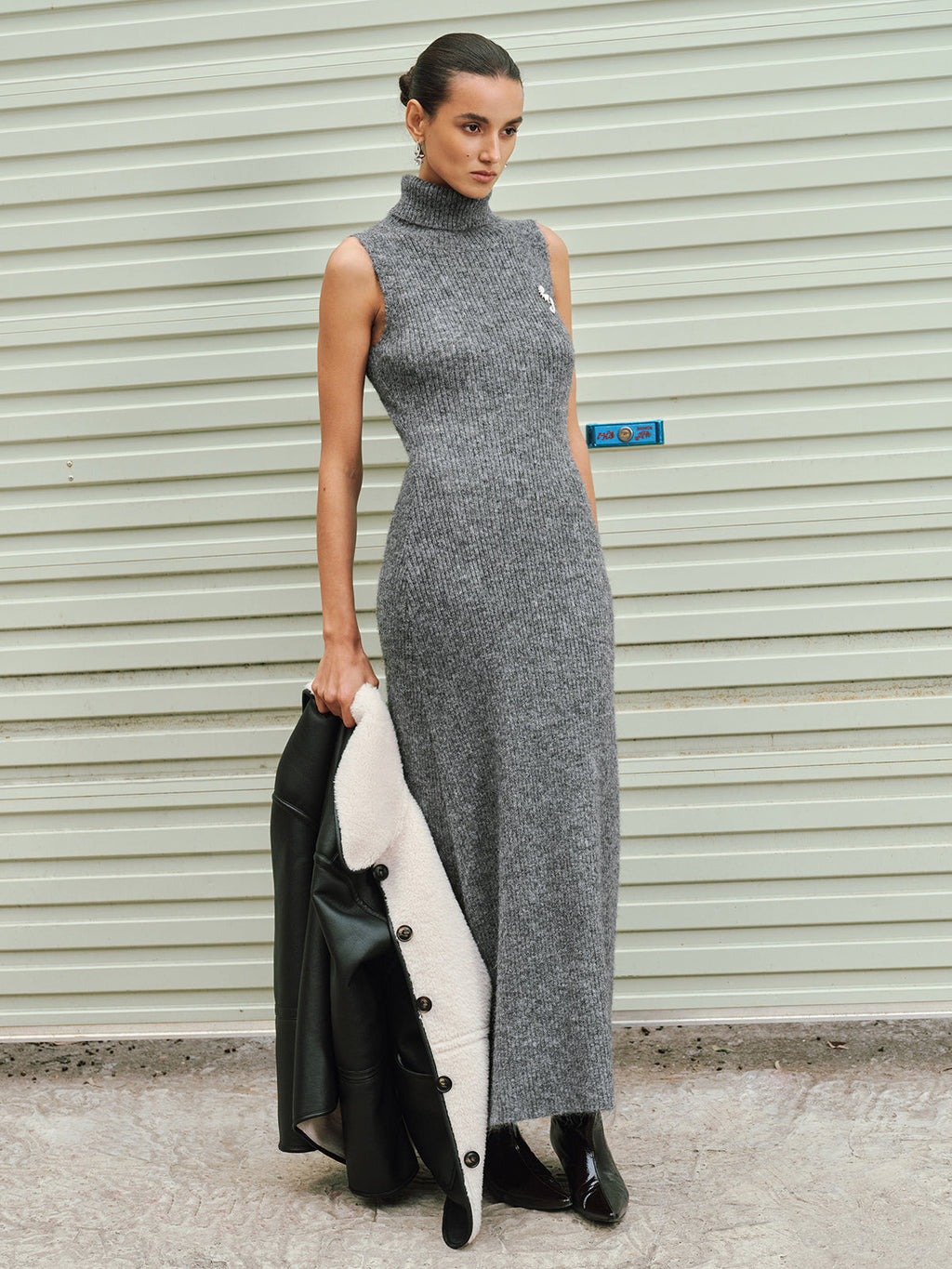 Cozy Wool Blend Turtleneck Sweater Dress Sleeveless