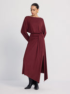 Long Sleeve Maxi Dress with Ruched Details and Slit