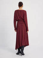 Long Sleeve Maxi Dress with Ruched Details and Slit