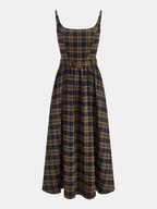 Plaid Belted Midi Dress with Smocked Bodice