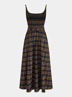 Plaid Belted Midi Dress with Smocked Bodice