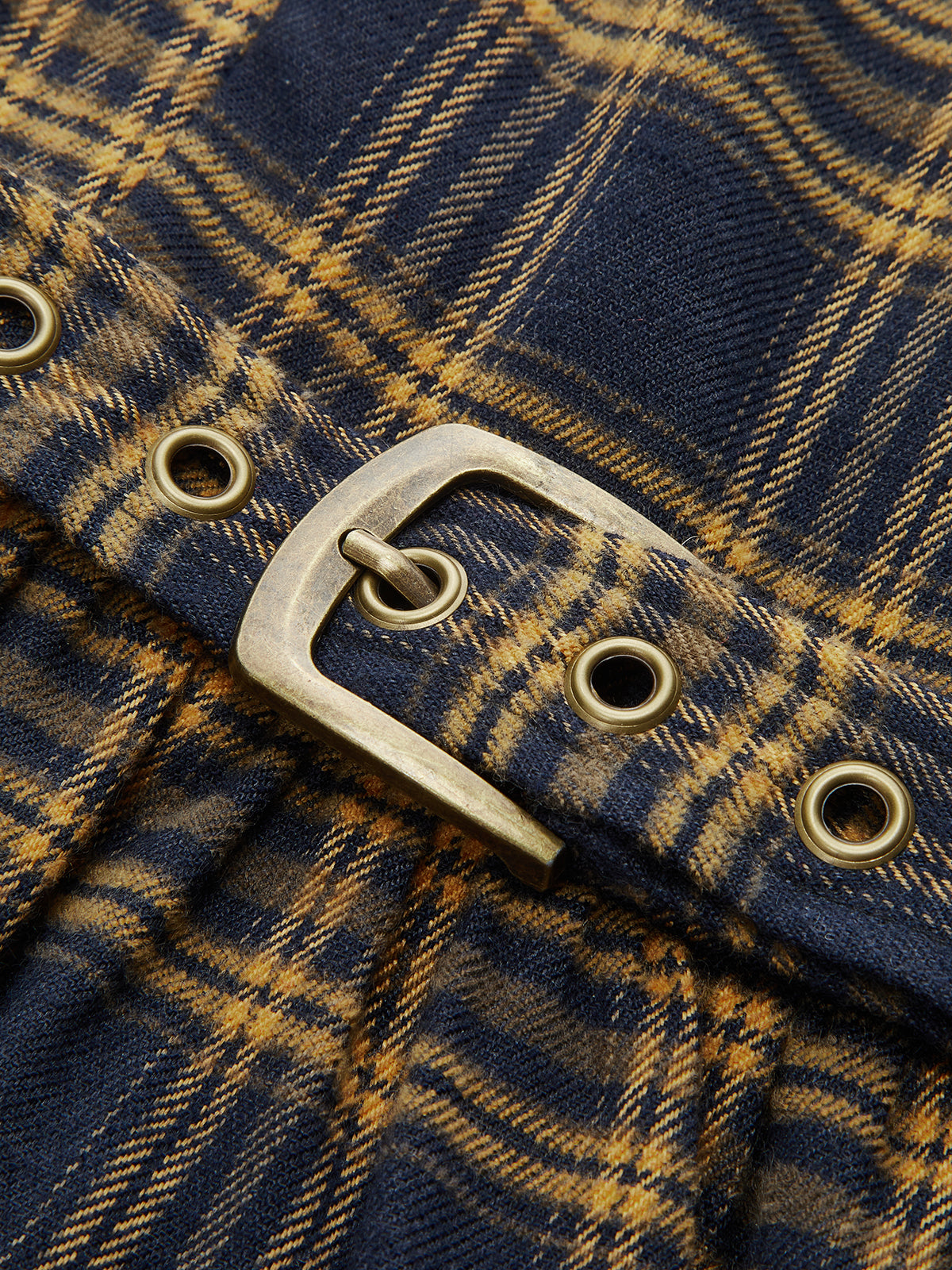 Plaid Midi Dress with Smocked Bodice and Belt