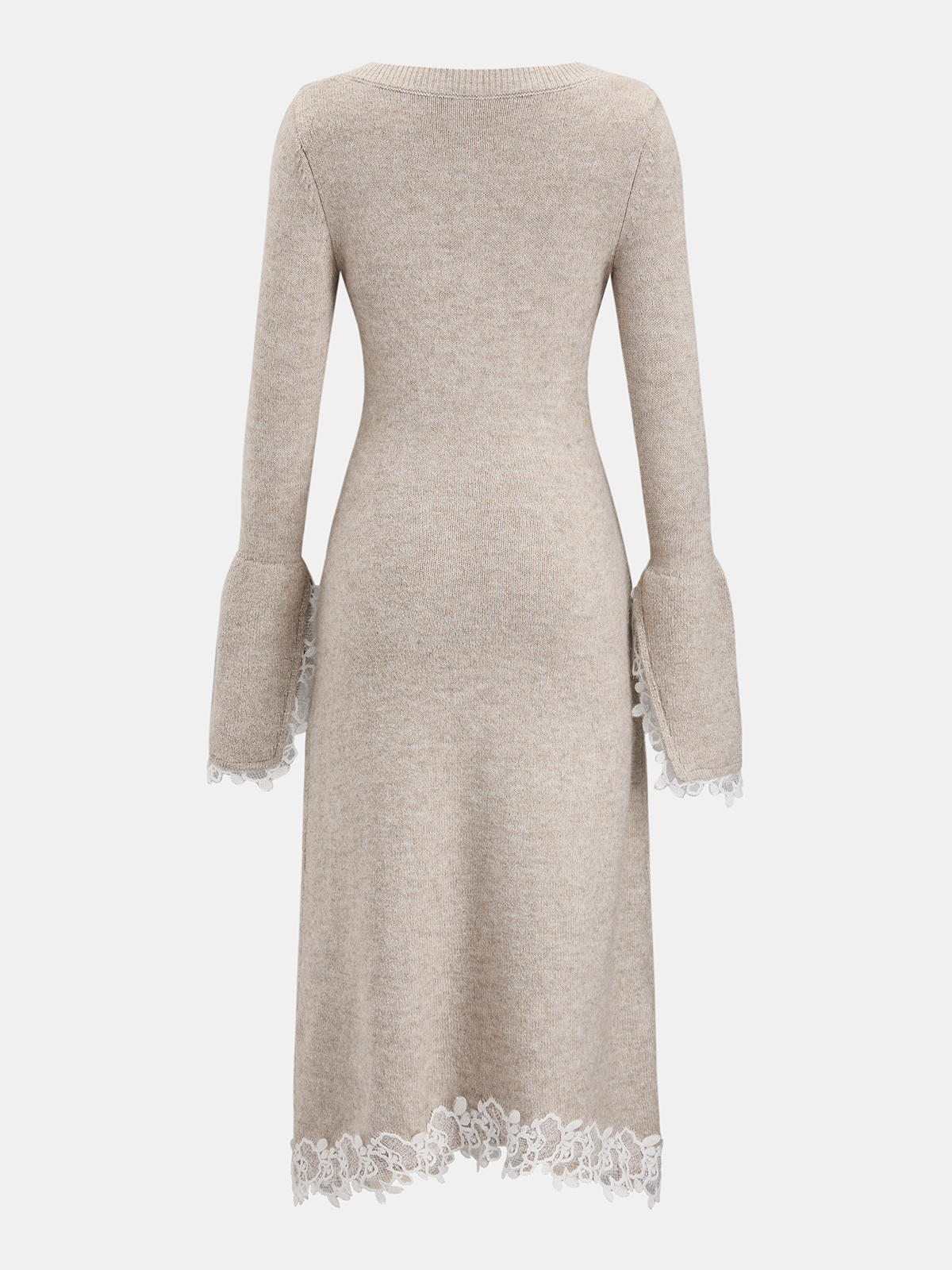 Square-Neck Dress with Lace Trim and Wool Blend