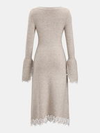 Square-Neck Wool-Blend Dress with Lace Trim