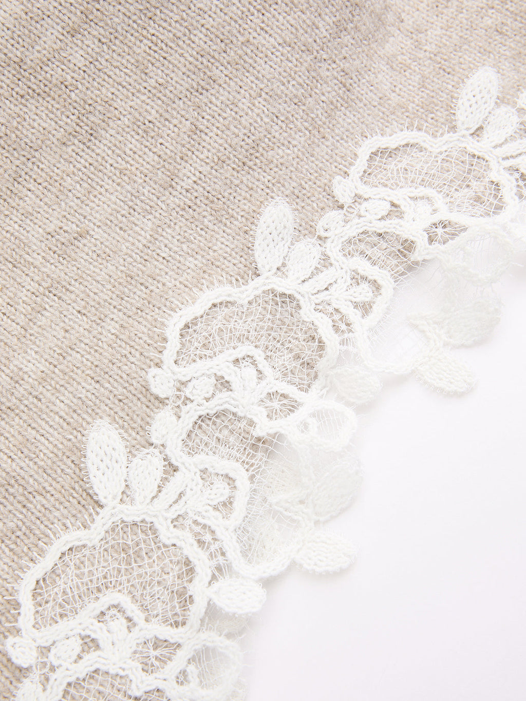 Square-Neck Dress with Lace Trim and Wool Blend