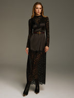 Satin and Lace Paneled Maxi Dress No Belt