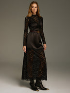 Satin and Lace Paneled Maxi Dress No Belt