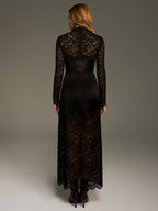 Satin and Lace Paneled Maxi Dress No Belt