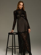 Satin and Lace Paneled Maxi Dress No Belt