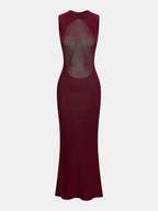 Sparkling Glitter Knit Sleeveless Maxi Dress with Open Back