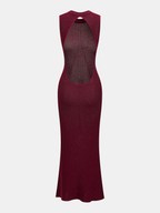 Backless Sparkly Knit Maxi Dress with No Sleeves